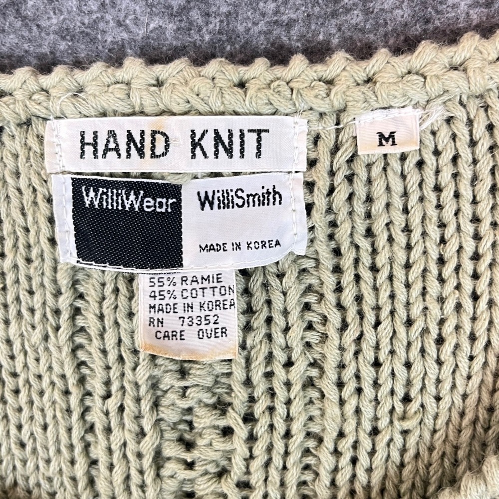 Vintage Hand Knit Cropped Sweater Sage Green Sz M 90s Y2K Fairy Cottagecore Boho - Picture 3 of 11